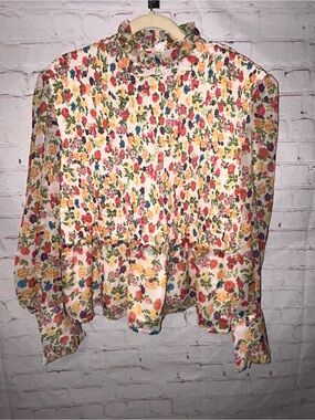 Neon Rose Smocked Ruffle-Neck top size 18 NWOT